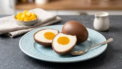 Ouă de ciocolată cu mousse de vanilie și inimioare de mango – un desert unic de Paște